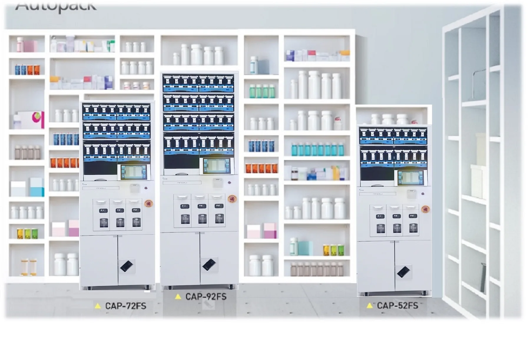 CAP-72FS, CAP-92FS and CAP-52FS packagers installed in a pharmacy